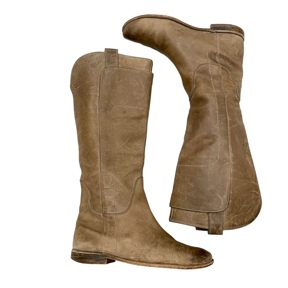 Frye Paige Tall Riding Grey Burnished Antiqued Leather Boots